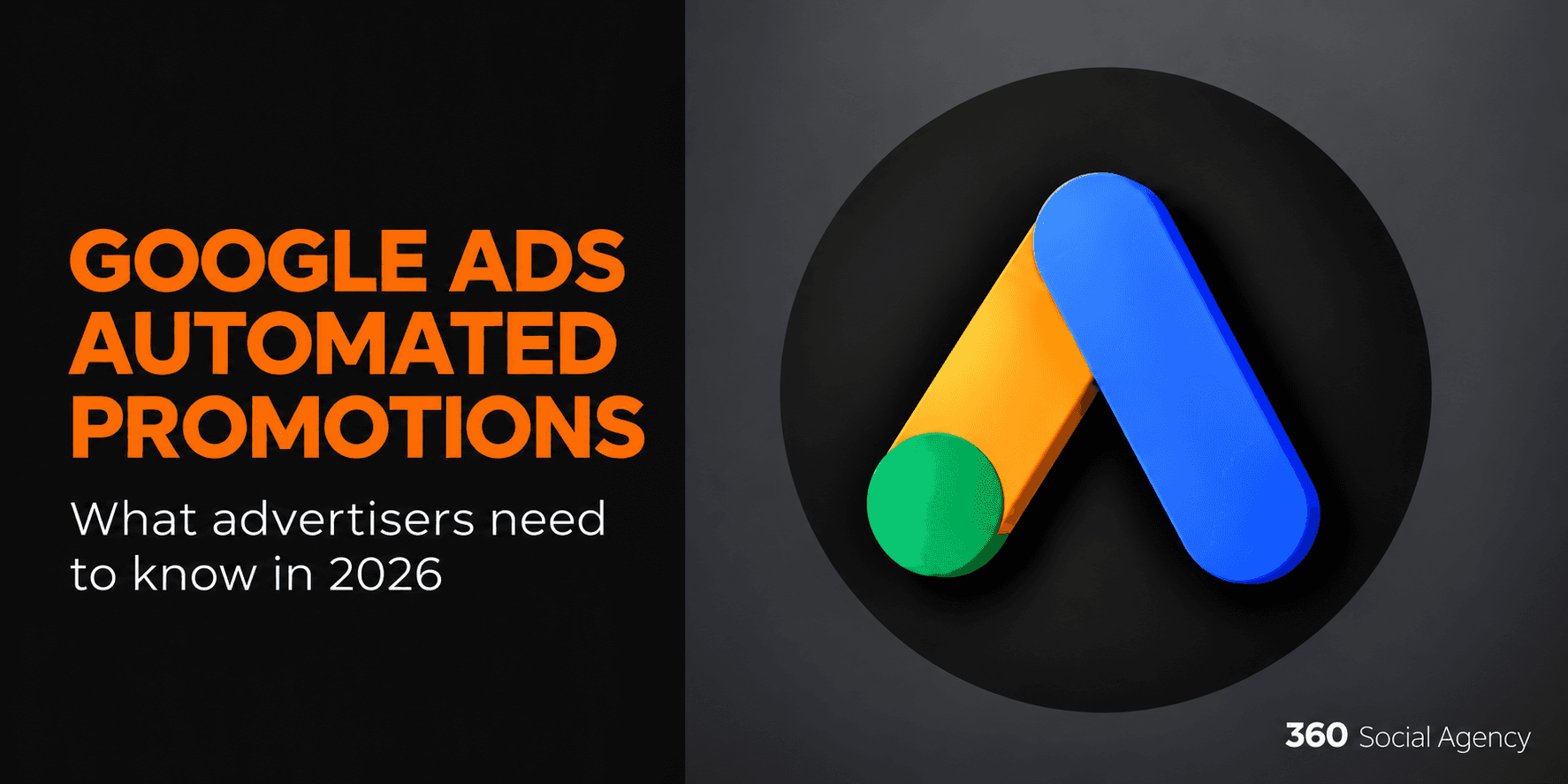 Google Ads Automated Promotions 2026 blog featured image with Google Ads logo, highlighting automated advertising promotions and updates for advertisers.